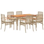 vidaXL Ensemble à manger de jardin et coussins 7 Pièces beige poly rotin