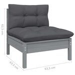 vidaXL Canapé central de jardin avec coussins anthracite Gris Pin