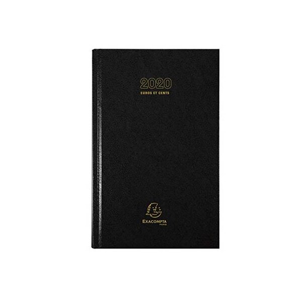 Agenda de bureau carré euros-cents 1 jour 210x135 mm noir exacompta