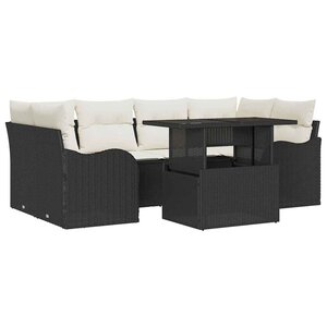 vidaXL Ensemble de canapé de jardin 7 pc Noir polyrotin