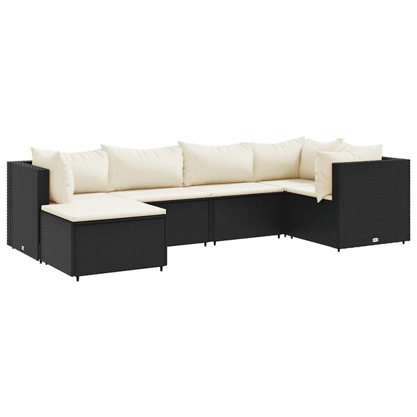 vidaXL Salon de jardin 6 Pièces avec coussins Noir Résine tressée