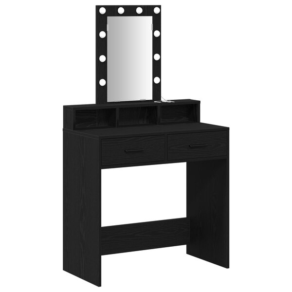 Table de maquillage vidaXL avec des lumières LED en chêne noir 79x41x140 cm