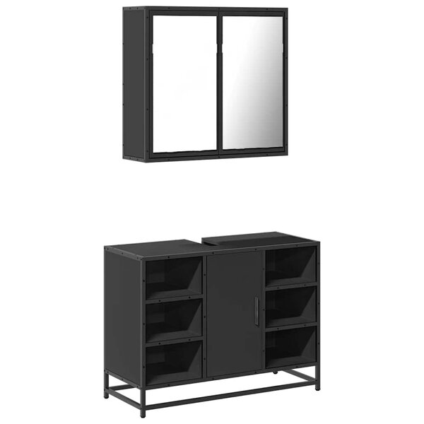 vidaXL Ensemble de meubles salle de bain 2 Pièces noir bois d'ingénierie