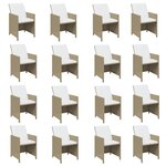 vidaXL Ensemble à dîner de jardin coussins 21 Pièces Beige Résine tressée