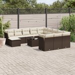 vidaXL Salon de jardin avec coussins 13 Pièces marron résine tressée