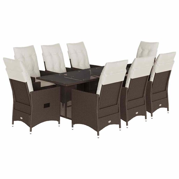 vidaXL Ensemble à manger de jardin et coussins 9 Pièces marron poly rotin
