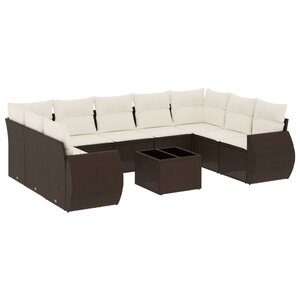 vidaXL Salon de jardin 10 Pièces avec coussins marron résine tressée