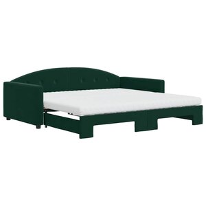 vidaXL Lit de jour et gigogne et matelas vert foncé 100x200 cm velours