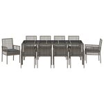 vidaXL Ensemble de salle à manger de jardin de 11 pièces avec coussins en poly rattan gris