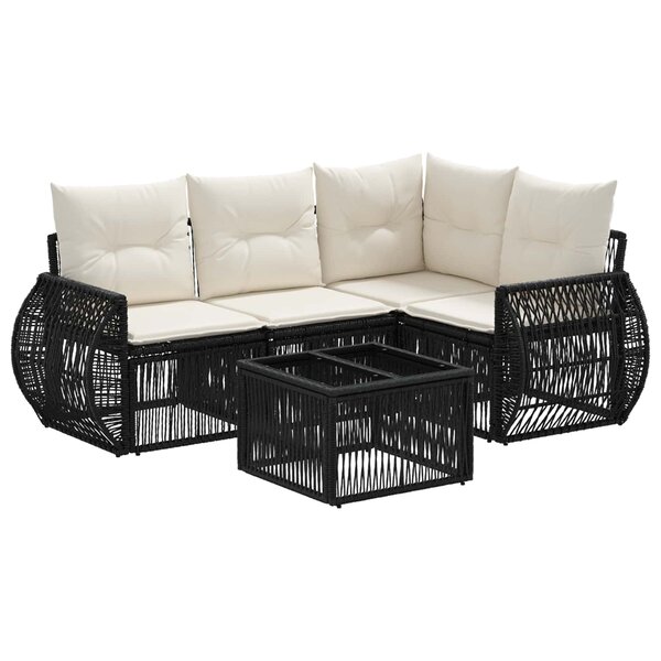 vidaXL Ensemble de canapé de jardin 5 Pièces Noir et blanc crème