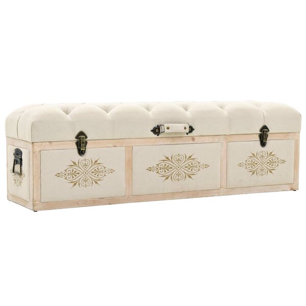 vidaXL Banc de rangement 110 cm Crème Bois de sapin massif et tissu