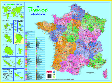Sous-main carton rigide 'Carte France Administrative' 40,5 X 55 cm BOUCHUT