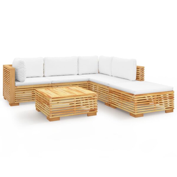 vidaXL Salon de jardin 6 Pièces avec coussins Bois de teck solide