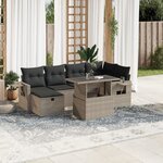 vidaXL Salon de jardin avec coussins 7 Pièces gris clair résine tressée