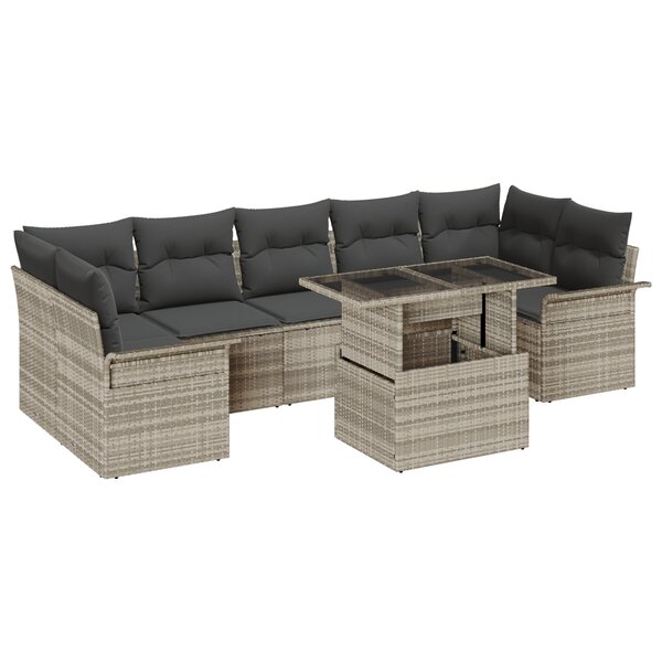 vidaXL kit de salon de jardin 8 pièces avec des coussins en rattan poly  gris clair