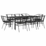 vidaXL Ensemble à manger de jardin coussins 9Pièces noir poly rotin verre
