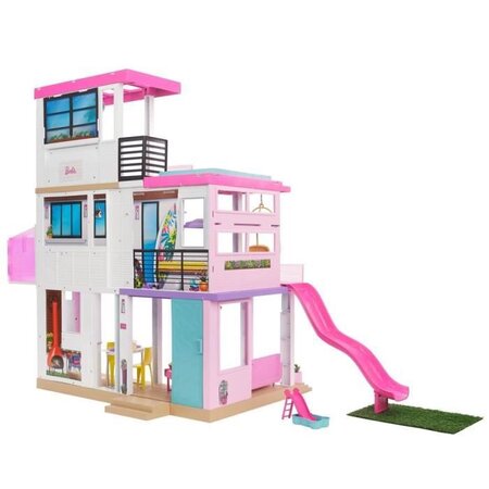 Barbie Coffret Maison de Rêve Poupée Mannequin, Design en Spirale sur 3  Niveaux, 10 Espaces de