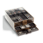 Médaillier numismatique Leuchtturm pour 20 capsules Quadrum  à fond noir.