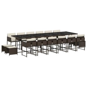 vidaXL Ensemble à manger de jardin et coussins 17 Pièces marron rotin