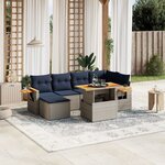vidaXL Salon de jardin 7 Pièces avec coussins gris résine tressée