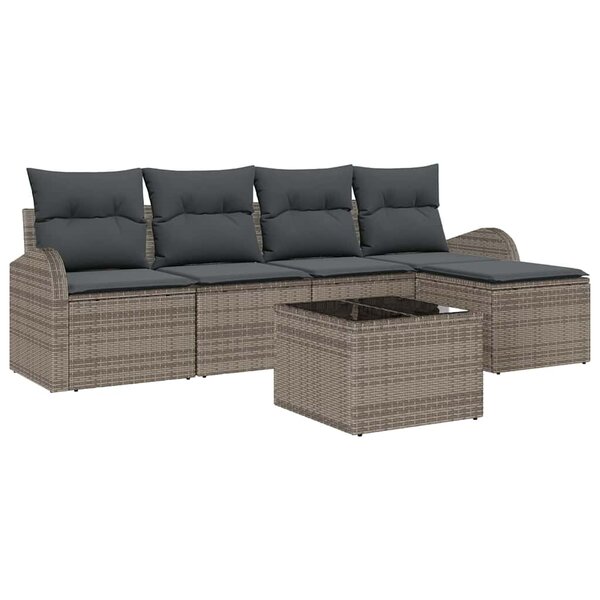 vidaXL Ensemble de canapé de jardin avec coussin 6 Pièces Gris Poly rotin