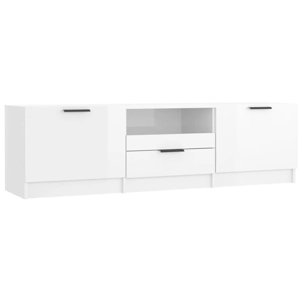 vidaXL Meuble TV blanc brillant 140x35x40 cm bois d'ingénierie