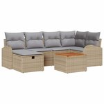 vidaXL Ensemble de canapé de jardin avec coussin 7 Pièces Beige polyrotin