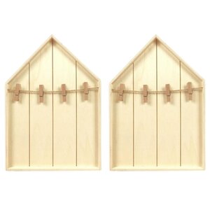 2 étagères maison en bois avec pinces à linge 19 x 28 cm