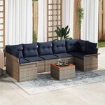 vidaXL Ensemble de canapé de jardin avec coussin 8 Pièces Gris et marine