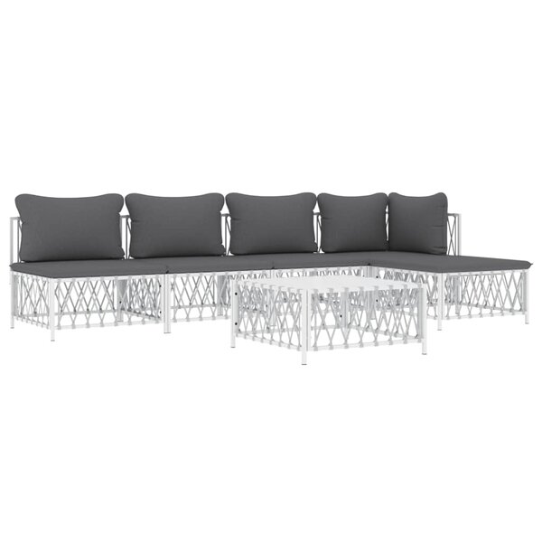 Salon de jardin meuble d'extérieur ensemble de mobilier avec coussins 6 pièces blanc acier 02_0018320