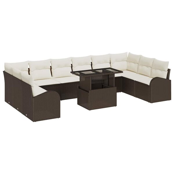 vidaXL Ensemble de canapé de jardin 11 Pièces Marron Poly rotin