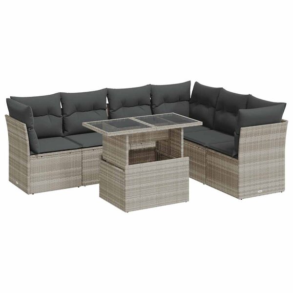 vidaXL Salon de jardin avec coussins 7 Pièces gris clair résine tressée