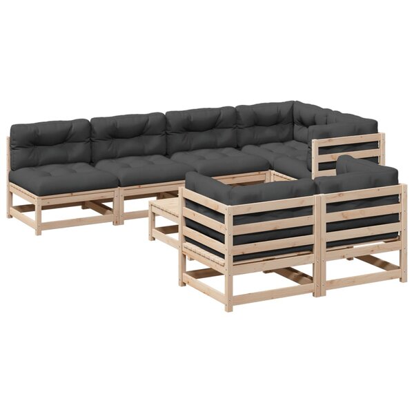 vidaXL Salon de jardin 8 Pièces avec coussins bois de pin massif