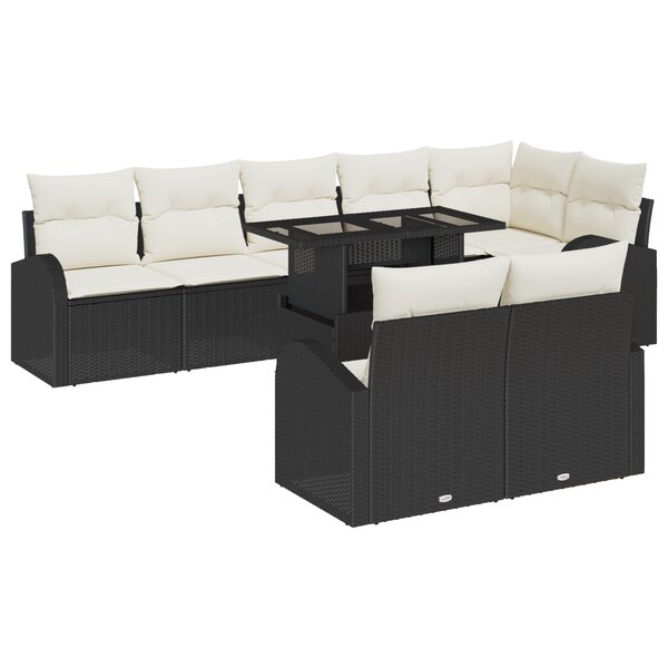 Ensemble de Canapé de Jardin 9 Pièces avec Coussins Noir Rattan Poly