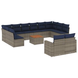 vidaXL Salon de jardin avec coussins 13 Pièces gris résine tressée