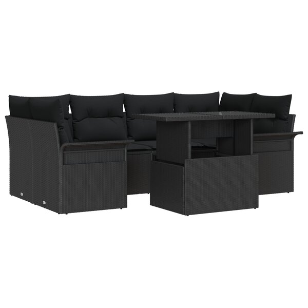 vidaXL Canapé de jardin 7 pièces avec coussins en polyrotin noir