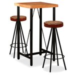 vidaXL Ensemble de bar 3 Pièces Bois d'acacia Cuir véritable et toile