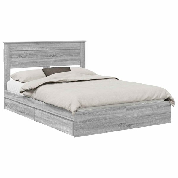 vidaXL Lit de Rangement Gris Sonoma 140 x 200 cm Bois d'ingénierie