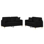 vidaXL Ensemble de canapés 2 Pièces avec coussins noir tissu