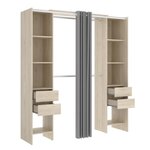 Dressing extensible avec rideau + 4 tiroirs - Décor chêne naturel 180-113 x 50 x Hauteur 205 cm