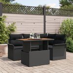 vidaXL Ensemble de salle à manger de jardin 5 pièces avec coussins noir poly rotin acacia