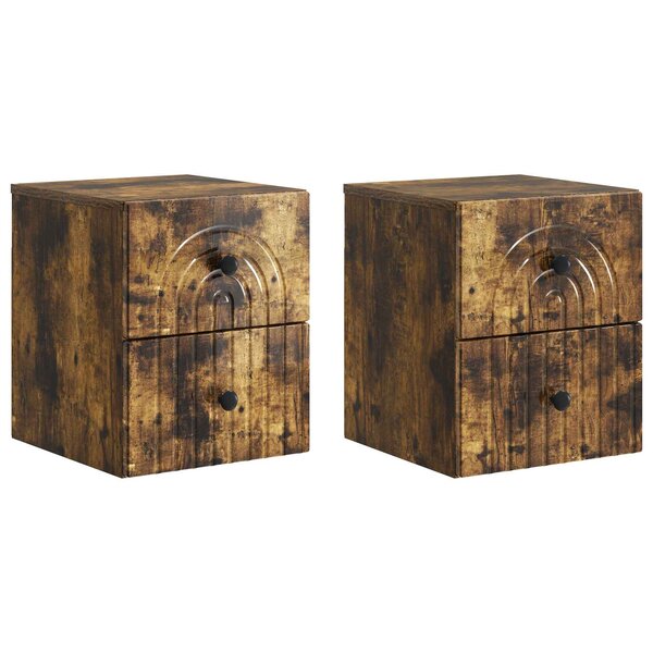 vidaXL Cabinet de chevet mural 2 Pièces Chêne fumé 33 x 34 5 x 40 cm