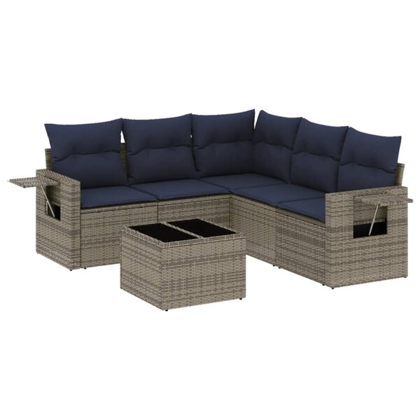 vidaXL Salon de jardin 6 Pièces avec coussins gris résine tressée