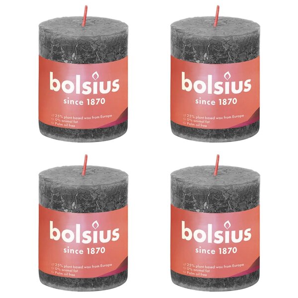 Bolsius Bougies pilier rustiques Shine 4 Pièces 80x68 mm Gris orageux