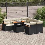 vidaXL Salon de jardin avec coussins 9 Pièces noir résine tressée acacia