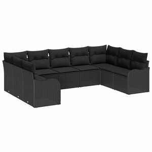 vidaXL Ensemble de canapé de jardin avec coussin 9 Pièces Noir Poly rotin