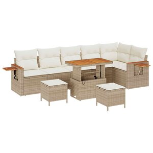 vidaXL Ensemble de canapé de jardin 9 Pièces Beige polyrotin