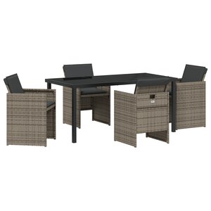 vidaXL Ensemble de salle à manger de jardin 5 pièces avec des coussins gris en poly rotin.