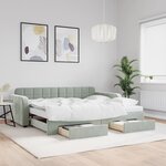vidaXL Lit de jour avec gigogne et tiroirs gris clair 90x190cm velours