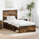 vidaXL Cadre de lit Chêne fumé 90 x 190 cm Bois de pin massif